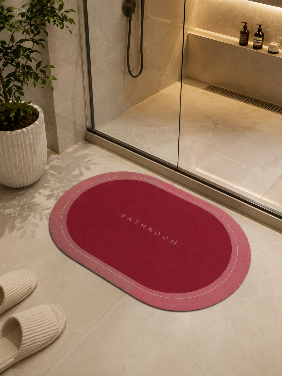 Oval Su Emici Banyo Paspası - Kaydırmaz Hızlı Kuruyan